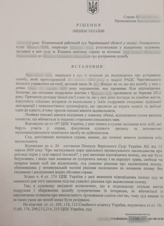 Решение суда о разводе